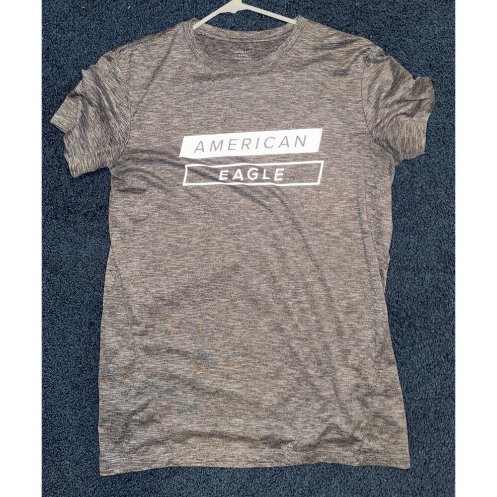 Y2K AMERICAN EAGLE Spellout Reflective Men T-Shirt Tee Grey 360 Extreme Flex S